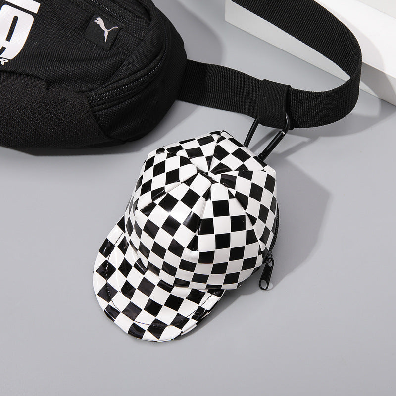 Wholesale Checkerboard Baseball Cap Headphone Bag and Wallet PU Keychain